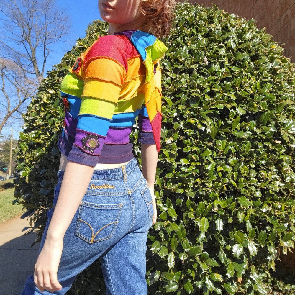 Rising International Cropped Patchwork Rainbow Ho… - image 7